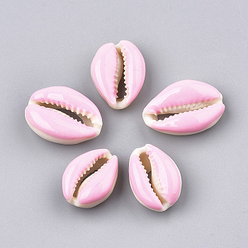 Natural Cowrie Shell Beads, with Enamel, No Hole/Undrilled, Pink, 20~26x13~18x5~7mm
