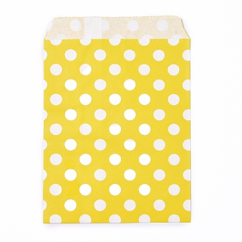 Kraft Paper Bags, No Handles, Food Storage Bags, Polka Dot Pattern, Yellow, 18x13cm
