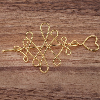Iron Hair Sticks, Heart & Chinese Knot, Golden, 123mm, Pin: 1.8mm
