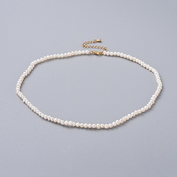 Natural Freshwater Pearl Necklaces, with Brass Extender Chains and Kraft Paper Cardboard Jewelry Boxes, White, 14.57 inch(37cm)