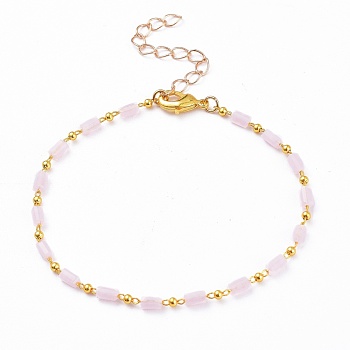 Chain Bracelets, with Handmade Glass Beaded Chains and Brass Lobster Claw Clasps, Lead Free & Cadmium Free, Pink, 7-5/8 inch(19.4cm)