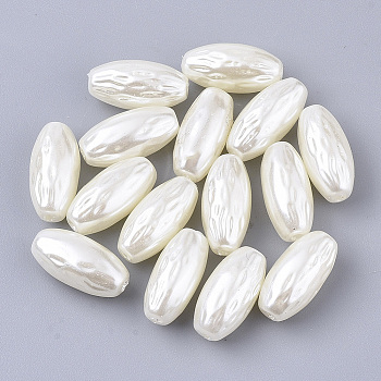 ABS Plastic Imitation Pearl Beads, Rice, Floral White, 15x7.5mm, Hole: 1.4mm