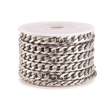 304 Stainless Steel Cuban Link Chains, Chunky Curb Chains, Unwelded, with Spool, Stainless Steel Color, 7.5x2mm, about 16.4 Feet(5m)/roll