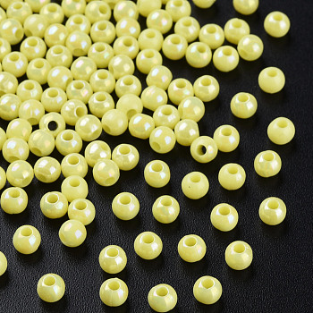 Opaque Acrylic Beads, AB Color, Round, Yellow, 4x3.5mm, Hole: 1.6mm, about 15000pcs/500g
