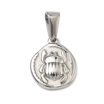304 Stainless Steel Pendants, Stainless Steel Color, Flat Round with Ladybug Charm, 16x13.5x3mm, Hole: 6.5x3.5mm