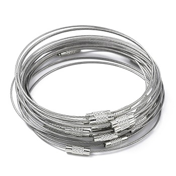 Steel Wire Bracelet Cords, with Alloy Screw Clasp, Ring, 0.1cm, Inner Diameter: 2-7/8 inch(7.2cm)