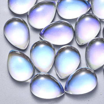 Glass Cabochons, AB Color Plated, Teardrop, Clear AB, 18x13x7mm