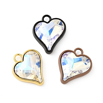 Glass Imitation Austrian Crystal Pendants, with Brass Findings, Heart, Mixed Color, 22x18.5x7mm, Hole: 3mm