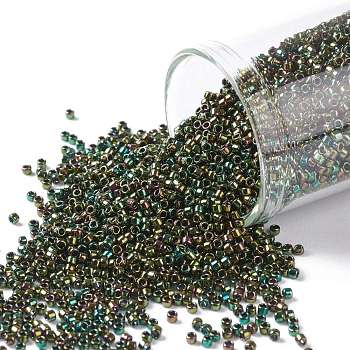 TOHO Round Seed Beads, Japanese Seed Beads, (508) High Metallic Iris Olivine, 15/0, 1.5mm, Hole: 0.7mm, about 3000pcs/bottle, 10g/bottle