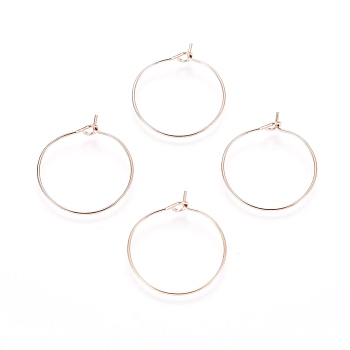 Ion Plating(IP) 316L Surgical Stainless Steel Hoop Earring Findings, Wine Glass Charms Findings, Rose Gold, 30x0.7mm, 21 Gauge