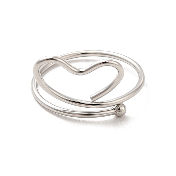 201 Stainless Steel Wrapped Fing Rings for Women, Hollow Heart, Stainless Steel Color, 1.2~3.5mm, Inner Diameter: US Size 8(18.1mm), Heart: 12.5x15.5mm