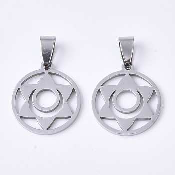 Chakra Theme 201 Stainless Steel Pendants, with Random Size Snap on Bails, Svadhisthana Chakra, Stainless Steel Color, 23x20x1.5mm, Hole: 7~10x3~5mm