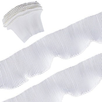 5M Polyester Ruffled Trimming, with Imitation Pearl Edge, for Doll Clothes, Lolita Costume Accessories, White, 73x0.2~4mm