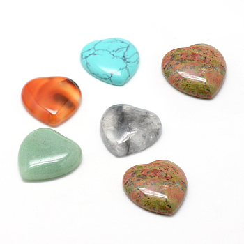 Natural & Synthetic Mixed Stone Cabochons, Heart, 10x10x5mm