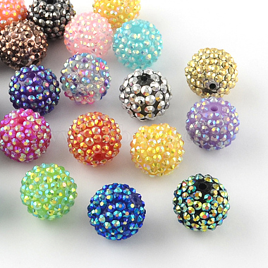 18mm Mixed Color Round Resin+Rhinestone Beads