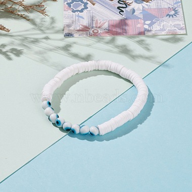 Bracelets extensibles de perles heishi en argile polymère(BJEW-JB05905-01)-4