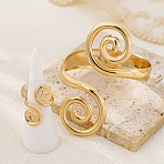 Spiral Alloy Cuff Bangle & Cuff Rings Sets, Golden, 60mm & 18mm(FS-WG54C48-01)
