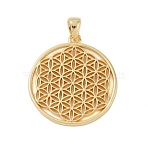 Rack Plating Brass Pendants, Long-Lasting Plated, Lead Free & Cadmium Free, Flat Round with Flower of Life, Real 18K Gold Plated, 34x30.5x2mm, Hole: 5x4mm(KK-A224-02A-G)