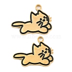 304 Stainless Steel Enamel Pendants, Cat Shape Charms, Ion Plating(IP), Golden, 15x20x1.5mm, Hole: 2mm(SA-CBAA937-06G)