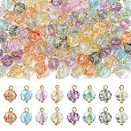 120Pcs 8 Colors Crackle Transparent Glass Pendants, Round Charm, with Golden Brass Loop, Faceted, Mixed Color, 11mm, Hole: 2mm, 15pcs/color(PALLOY-YW00175)