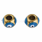 201 Stainless Steel Enamel Beads, Round with Evil Eye, Golden, Steel Blue, 8.5x8.5x6mm, Hole: 3mm(STAS-N087-59-06G)