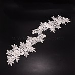 Lace Embroidery Costume Accessories, Applique Patch, Sewing Craft Decoration, Flower, White, 390x166x1mm, 2pcs/set(DIY-WH0185-12)