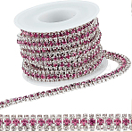 Iron Rhinestone Strass Chains, Triple Rows Rhinestone Cup Chain, with Spool, Siam, 8.8x3mm, about 9.84 Feet(3m)/Roll(CH-WH0009-05S-01)