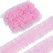 10M Polyester Pleated Lace Trim, Ruffled Lace Ribbon, for Garment Accessories, Pink, 2-3/8 inch(60mm), about 9.5~10m/Bag(OCOR-GF0003-21A)