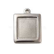 304 Stainless Steel Pendant Cabochon Settings, Rectangle Charm, Stainless Steel Color, Tray: 12x10.5mm,20x15x2.5mm, Hole: 1.6mm(STAS-G344-07P)