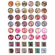 4Sets 4 Styles Glass Cabochons, Half Round with Heart, Mixed Color, Heart Pattern, Mixed Color, 12pcs/set, 1set/style(GGLA-SZ0001-22)