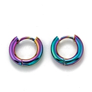 304 Stainless Steel Huggie Hoop Earrings, Hypoallergenic Earrings, Thick Hoop Earrings, Ring, Rainbow Color, 10 Gauge, 12x13x2.5mm(EJEW-O087-09A-M)