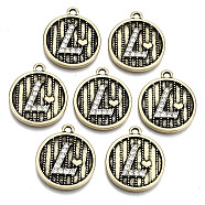 Alloy Pendants, with Rhinestone, Cadmium Free & Nickel Free & Lead Free, Flat Round with Letter L, Antique Golden, 22.5x19.5x2.5mm, Hole: 1.8mm(PALLOY-S125-054AG-NR)