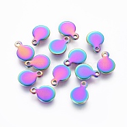 Ion Plating(IP) 304 Stainless Steel Charms, Flat Round, Stamping Blank Tag, Rainbow Color, 8.5x6x0.8mm, Hole: 1mm(STAS-G201-01B-M)