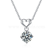 Anti-Tarnish Rhodium Plated 925 Sterling Silver Pave Crystal Moissanite Rhinestone Heart with Rhombus Charms, Platinum, 14.4x7.7x4.3mm, Hole: 3.5x2.5mm(STER-U003-08P)