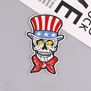 American Flag Skull Computerized Embroidery Style Cloth Iron on/Sew on Patches, Appliques, Badges, for Clothes, Dress, Hat, Jeans, DIY Decorations, for Halloween, Red, 98x63mm(SKUL-PW0002-112H)