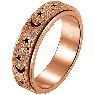 Stainless Steel Moon and Star Rotatable Finger Ring, Spinner Fidget Band Anxiety Stress Relief Ring for Women, Rose Gold, US Size 8(18.1mm)(MOST-PW0001-005D-04)