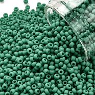 TOHO Round Seed Beads, Japanese Seed Beads, (55DF) Green Turquoise Matte Opaque, 11/0, 2.2mm, Hole: 0.8mm, about 1110pcs/bottle, 10g/bottle(SEED-JPTR11-0055DF)