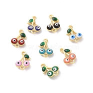Brass Enamel Connector Charms, Real 18K Gold Plated, Cherry with Evil Eye Pattern, Mixed Color, 7.5x11.5x3mm, Hole: 1.2mm(KK-J302-09G)