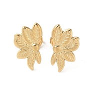 304 Stainless Steel Stud Earrings, Leaf, Real 14K Gold Plated, 13x18mm(STAS-Z052-23G)