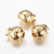 Real 24K Gold Plated Brass Beads, Long-Lasting Plated, Fish, 10x11x7mm, Hole: 3mm(X-KK-P097-02)