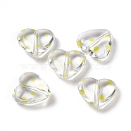 Transparent Acrylic Beads, Heart with Polka Dot Pattern, Clear, Yellow, 15.5x17.5x6mm, Hole: 1.7mm(OACR-C009-05C)