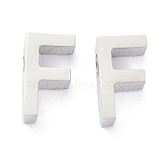 304 Stainless Steel Charms, Alphabet, Stainless Steel Color, Letter.F, 8x4.5x3mm, Hole: 1.8mm(STAS-K216-41F-P)