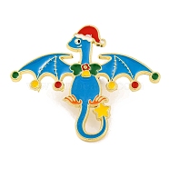 Christmas Theme Dinosaur Enamel Pins, Alloy Brooches for Backpack Clothes, Dodger Blue, 32x40x1mm(JEWB-M043-02C)