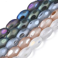 Frosted Electroplate Glass Beads Strands, Oval, Mixed Color, 13x8mm, Hole: 1.2mm, about 60pcs/strand, 30.71 inch(78cm)(EGLA-S195-03C)