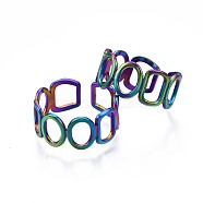 304 Stainless Steel Ring & Rectangle Wrap Cuff Ring, Rainbow Color Open Ring for Women, US Size 8 1/4(18.3mm)(RJEW-N038-087)