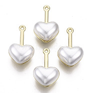 Alloy Pendants, with ABS Plastic Imitation Pearl, Cadmium Free & Nickel Free & Lead Free, Heart, White, 23.5x14.5x10.5mm, Hole: 1.4mm(X-PALLOY-S125-063LG-NR)