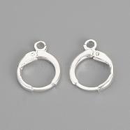 Brass Huggie Hoop Earring Findings, with Loop, Silver Color Plated, 15x11.5x2mm, Hole: 2mm, Pin: 1mm(KK-R071-08S)
