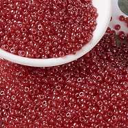 MIYUKI Round Rocailles Beads, Japanese Seed Beads, 8/0, (RR166) Transparent Ruby Luster, 3mm, Hole: 1mm, about 422~455pcs/10g(X-SEED-G008-RR0166)