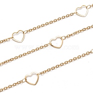 304 Stainless Steel Heart Link Cable Chains, Soldered, Golden, Link: 2.5x2x0.5mm, Heart: 10x9.5x0.6mm, about 16.4 Feet(5m)/roll(STAS-P254-06G)