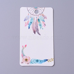 Cardboard Earring Display Cards, Rectangle with Woven Net/Web & Feather  Pattern, White, 9x5x0.04cm, Hole: 1.5mm(CDIS-F003-08A)
